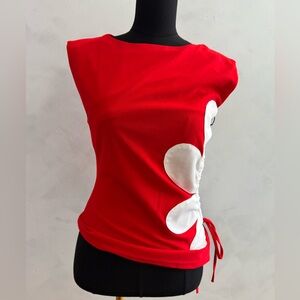 Red Women's Sleeveless Top with White Floral Detail